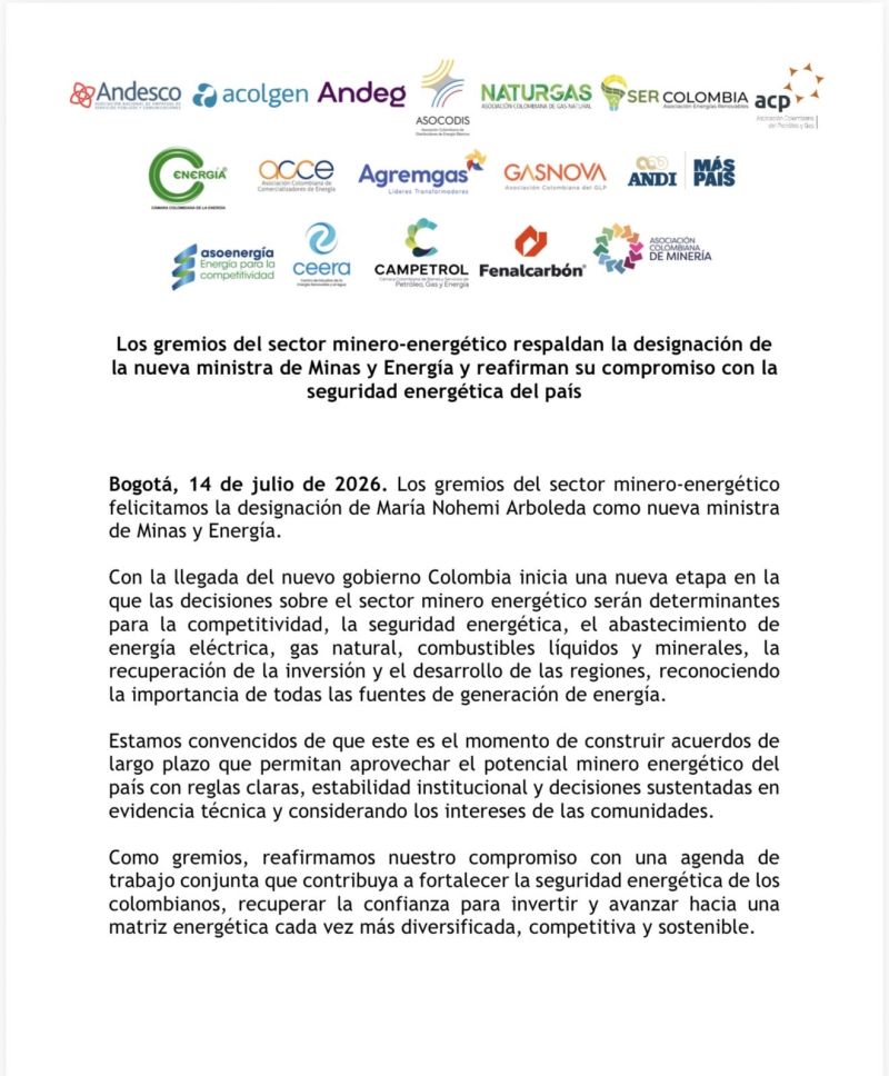 Image for the Tweet beginning: *Los gremios del sector minero-energético
